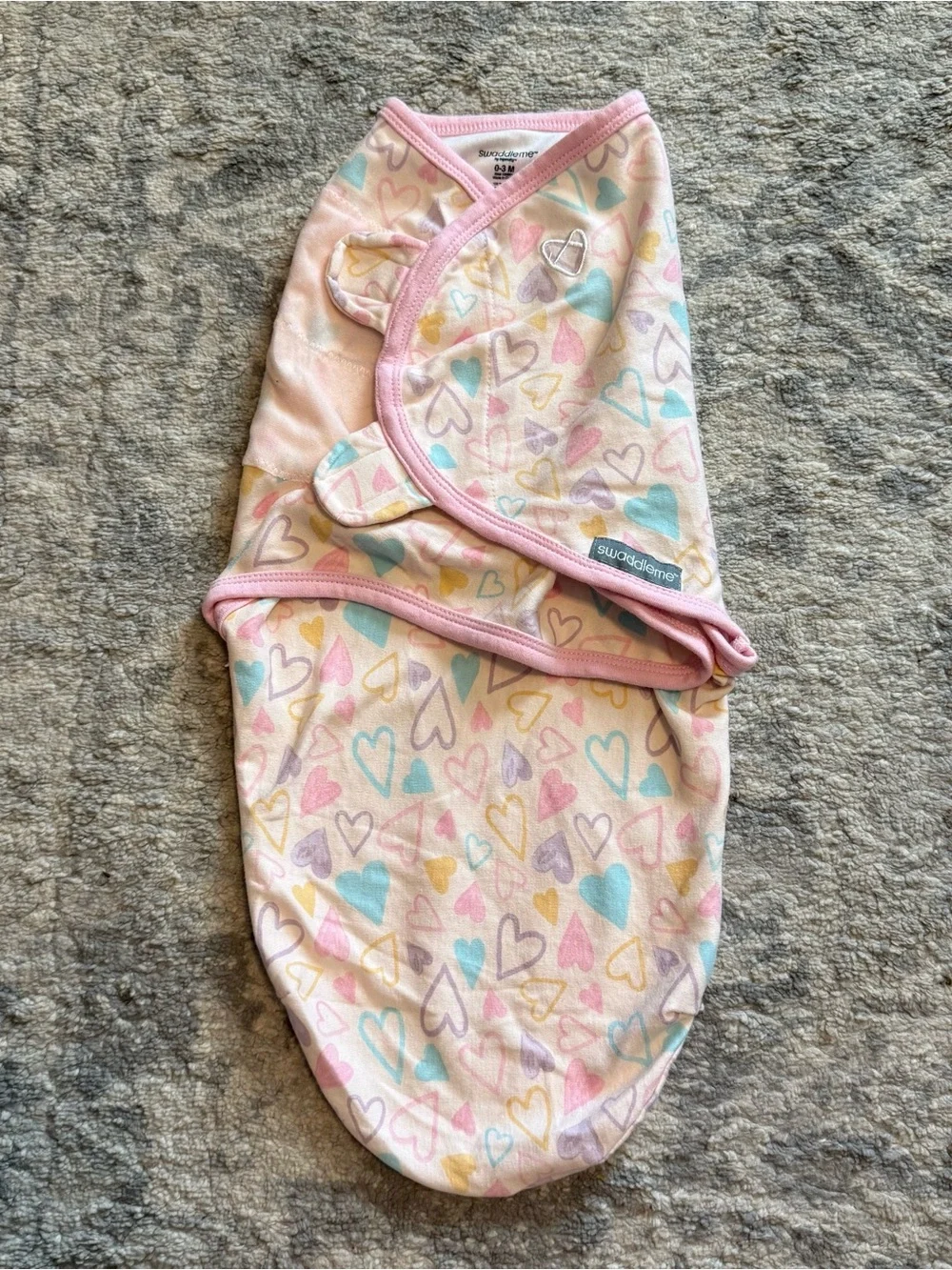 SwaddleMe Ingenuity Swaddle Set 0-3M Pink Hearts Rainbow Cotton Lot of 2